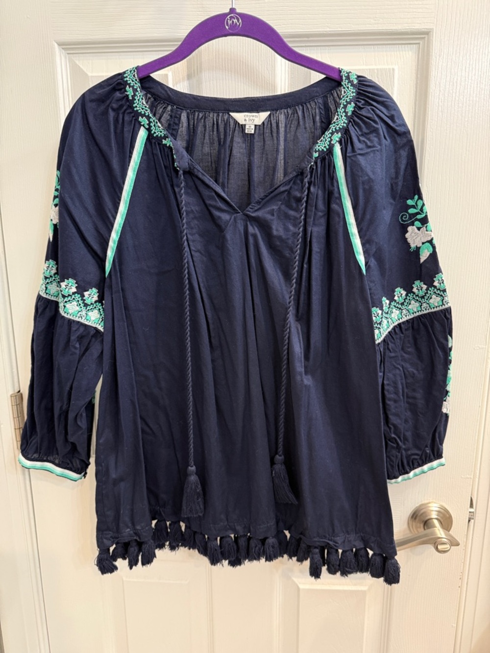 crown & ivy Black Tunic with Green Embroidery - Picture 2 of 6